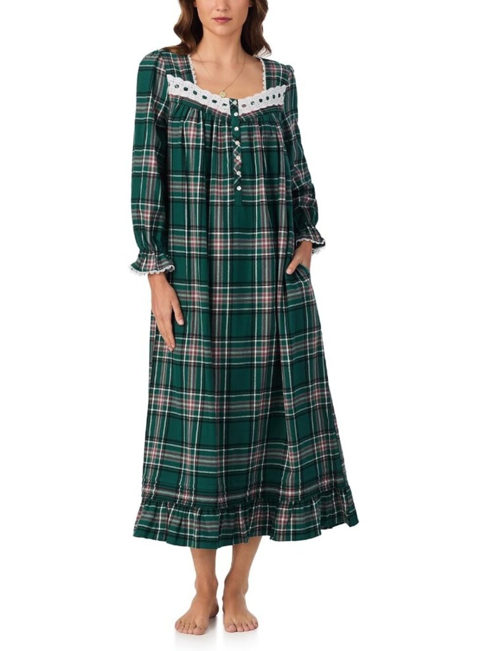Cozy 100% Cotton Flannel Long Sleeve Nightgown for Women - 50" Length, Perfect